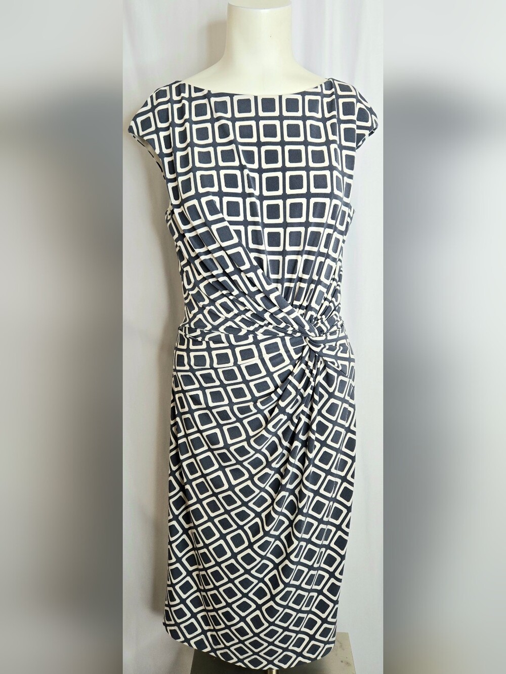 LAUREN Ralph‎ Lauren Geometric Gray & White Faux Wrap Dress Size 12 NWOT